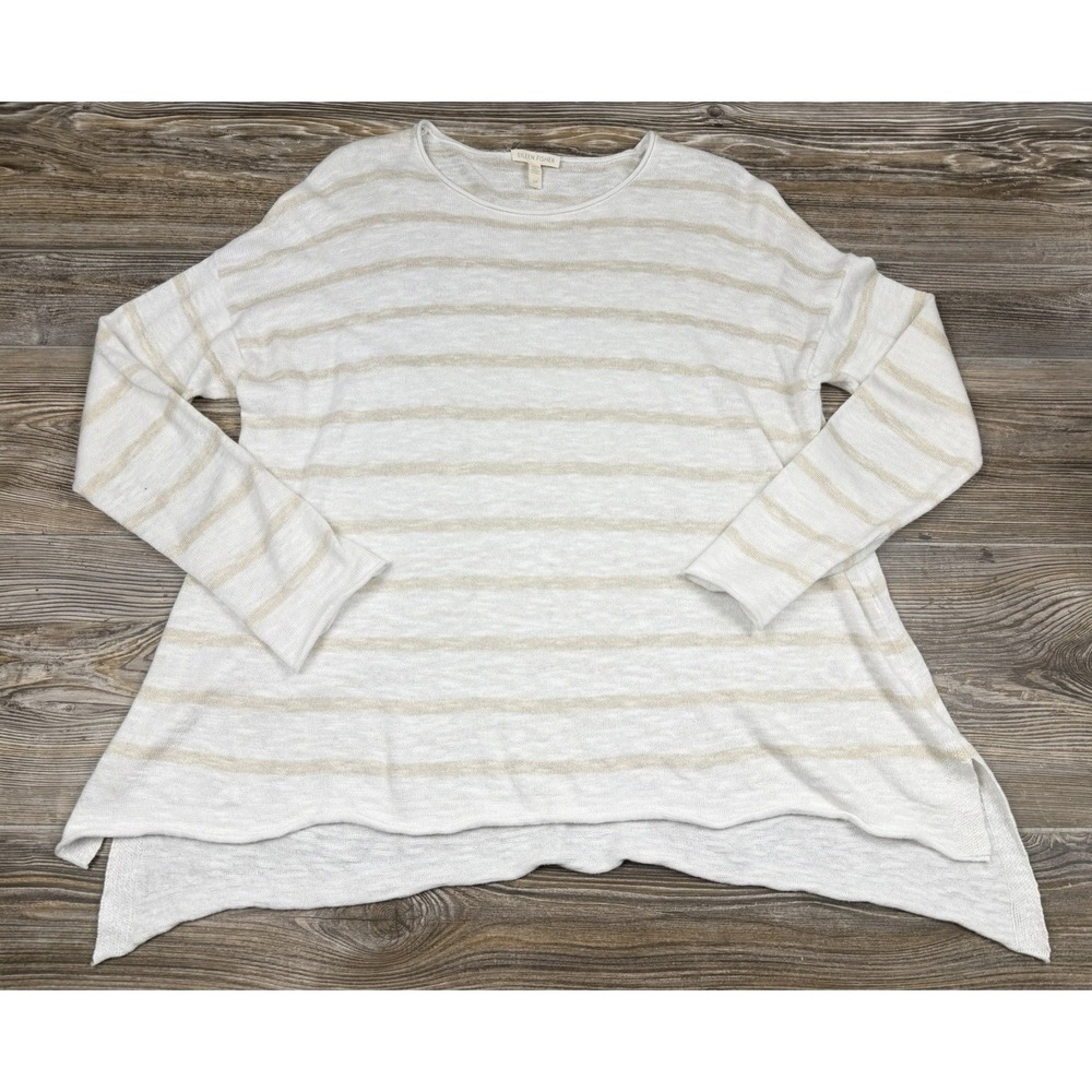 Eileen Fisher Organic Linen/Cotton Slub Knit Stripe Sweater Top S Lagenlook